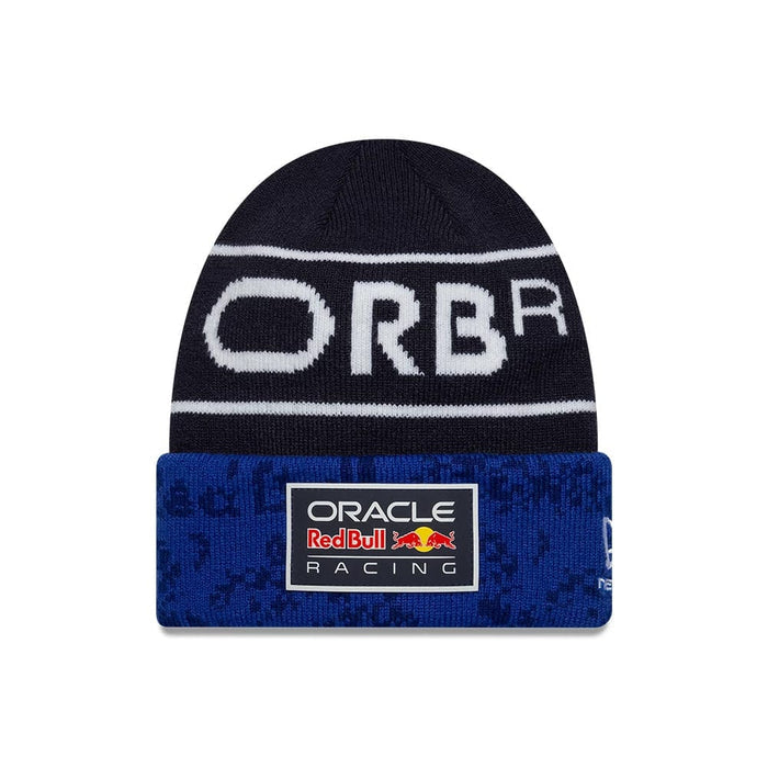 Pictured is this Youth Team Red Bull Racing Cuff Knit Beanie hat in dark blue. 1