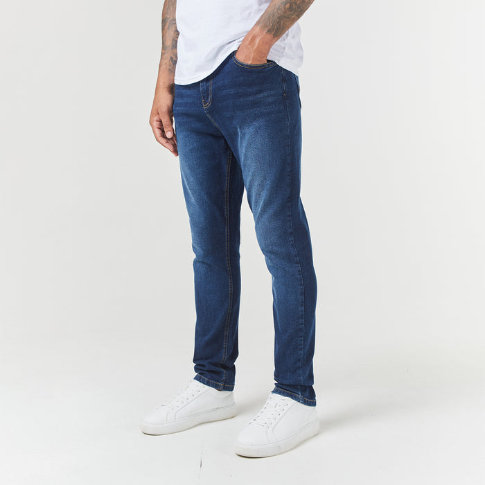 Men's  Sand Blue Wash Regular Fit Denim Jean  Closure London  Front View