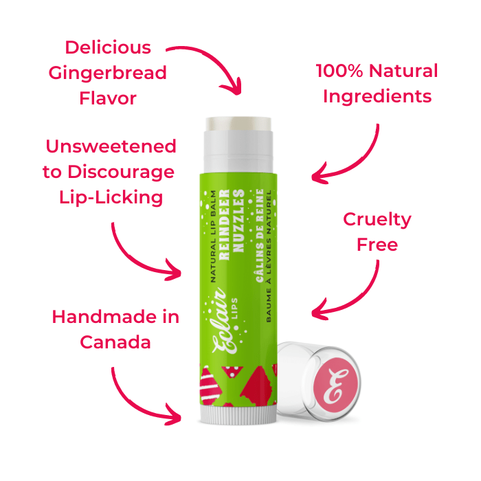 Eclair Lips Reindeer Nuzzles lip balm with gingerbread flavor and natural...