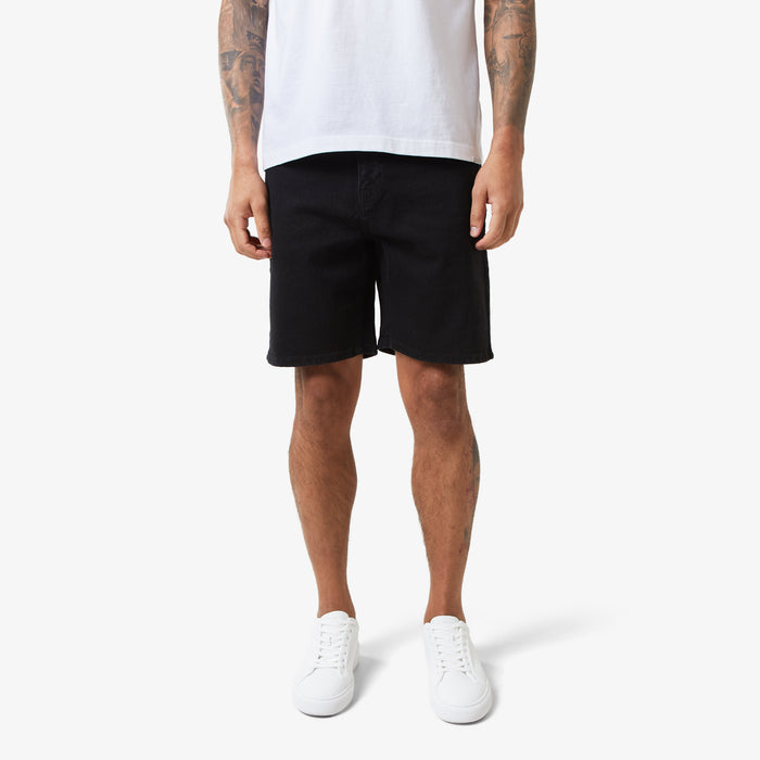 Men's  Black Wash Relaxed Fit Denim Short  Closure London  Front View