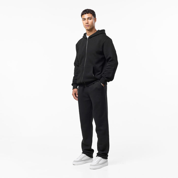 Men's Black Relaxed Fit FZ Open Hem Tracksuit Closure London Front View