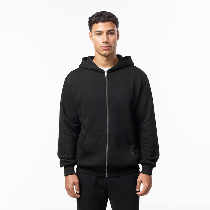 Black zip-up relaxed fit hoodie