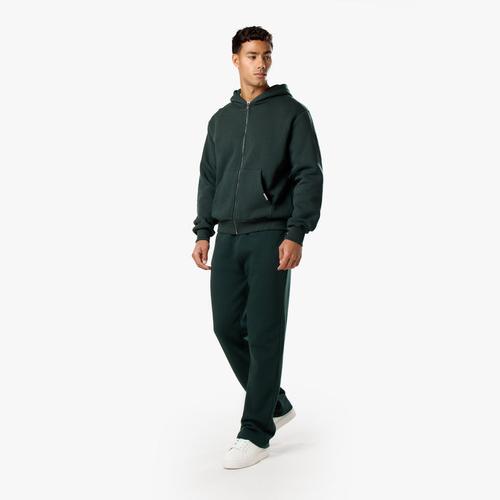 Relaxed Fit FZ Open Hem Tracksuit | Forest Green