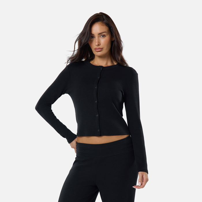 Ribbed Button Up Top | Black