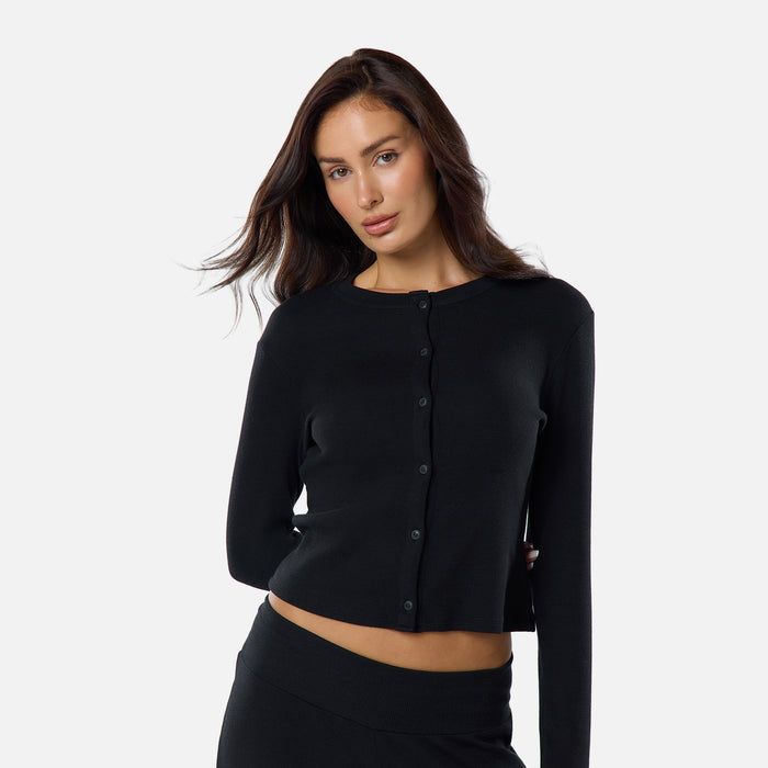 Ribbed Button Up Top | Black
