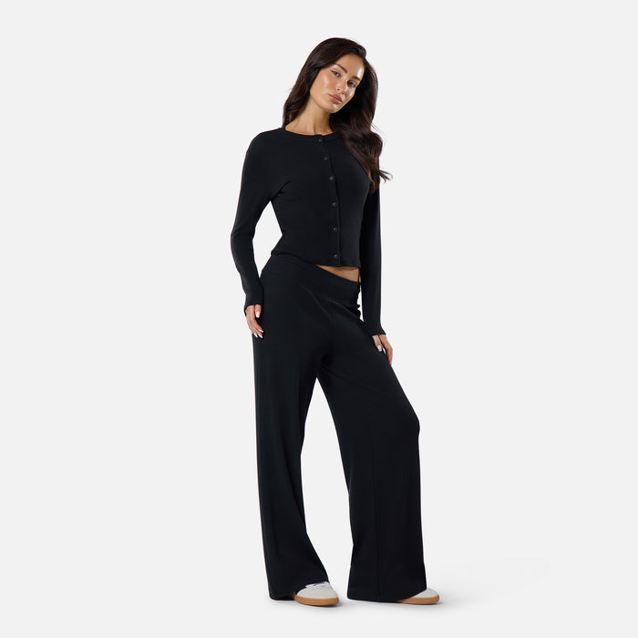 Ribbed Button Up Top | Black
