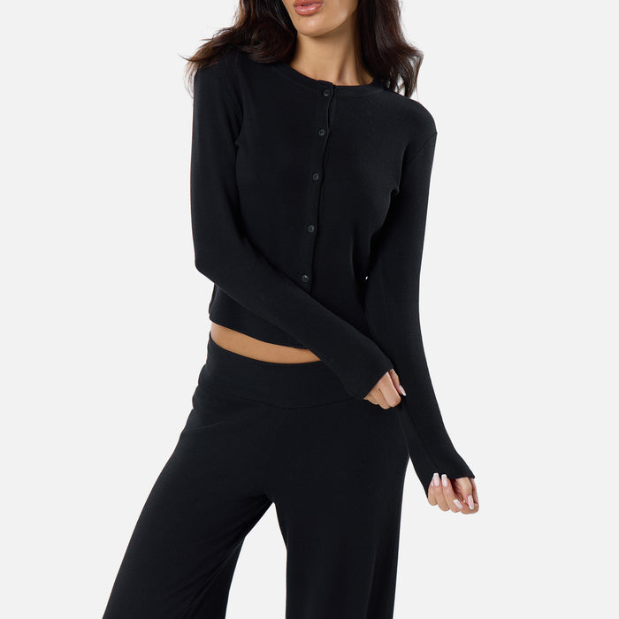 Ribbed Button Up Top | Black