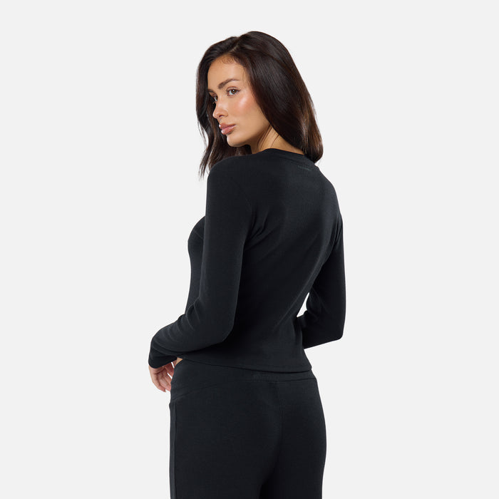 Ribbed Button Up Top | Black