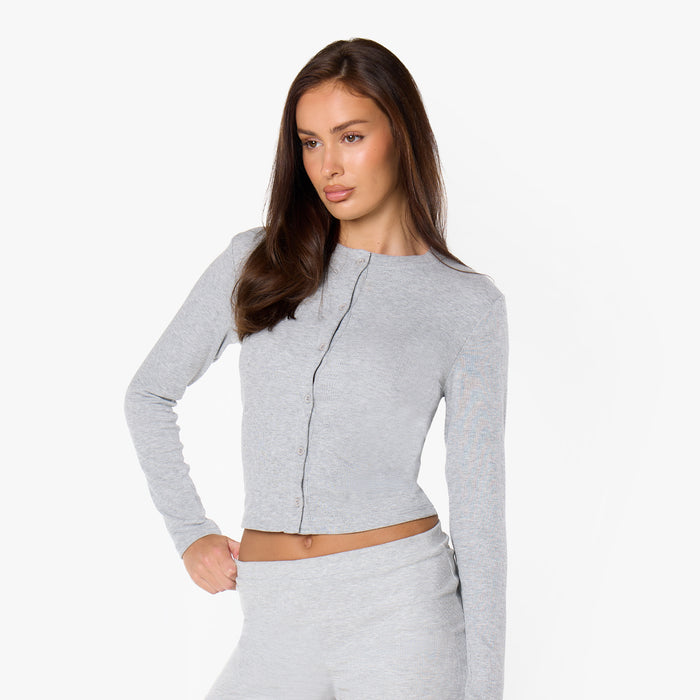 Ribbed Button Up Top | Grey Marl