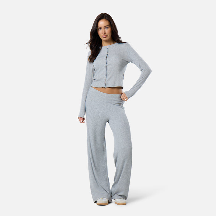 Ribbed Button Up Top | Grey Marl