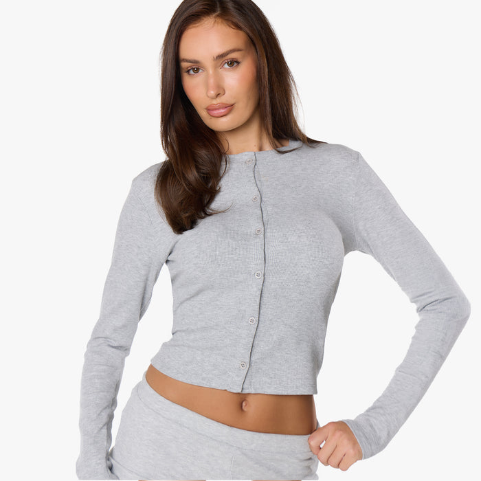 Ribbed Button Up Top | Grey Marl