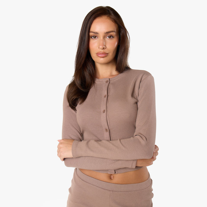 Ribbed Button Up Top | Mocha