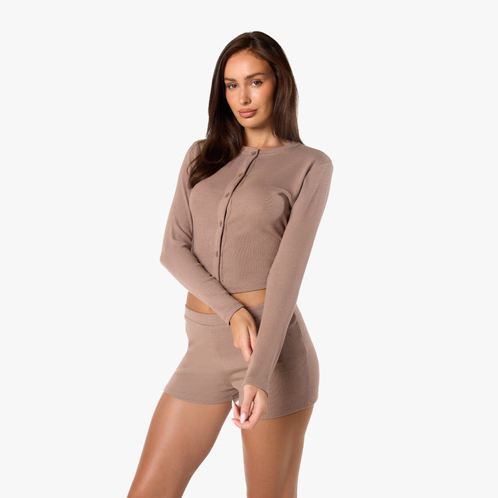 Ribbed Button Up Top | Mocha