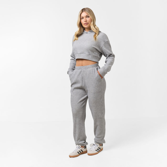Women's  Grey Marl Ribbed Knitted Tracksuit  Closure London  Front View