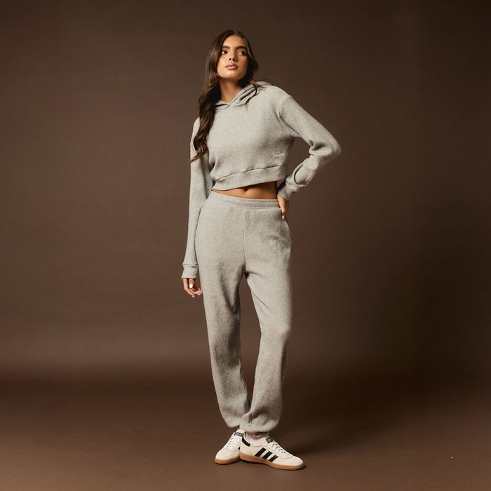 Ribbed Knitted Tracksuit | Grey Marl