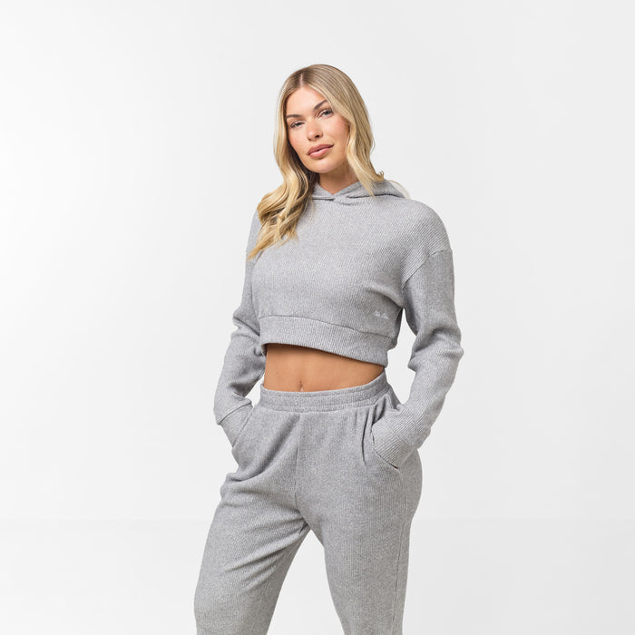 Ribbed Knitted Tracksuit | Grey Marl