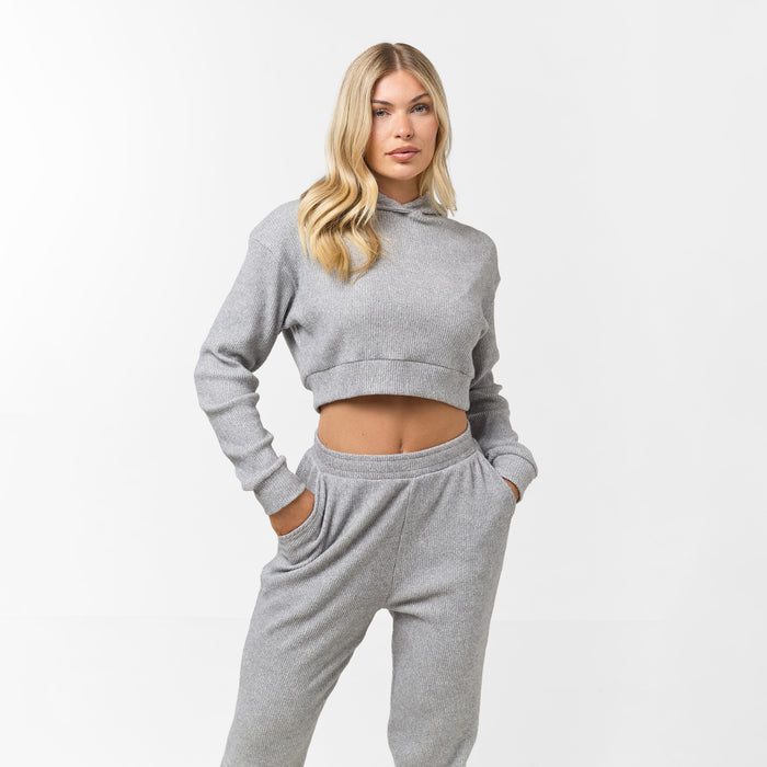 Ribbed Knitted Tracksuit | Grey Marl