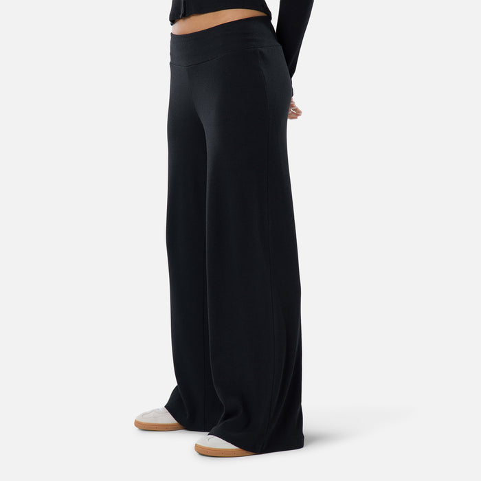 Ribbed Open Hem Trousers | Black