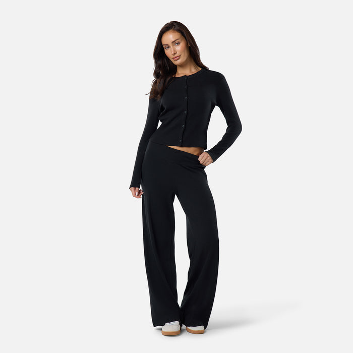 Ribbed Open Hem Trousers | Black