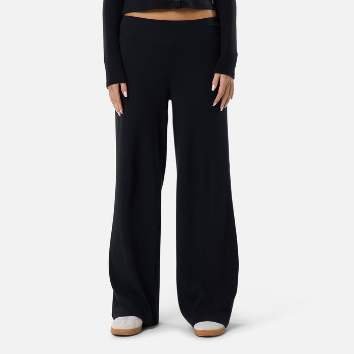 Ribbed Open Hem Trousers | Black