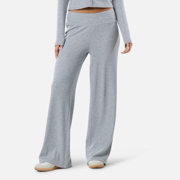 Ribbed Open Hem Trousers | Grey Marl