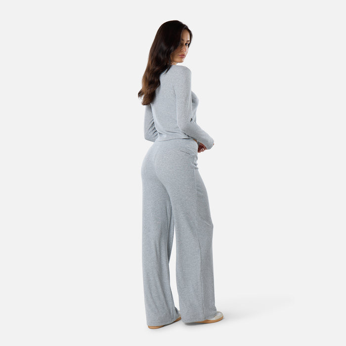 Ribbed Open Hem Trousers | Grey Marl