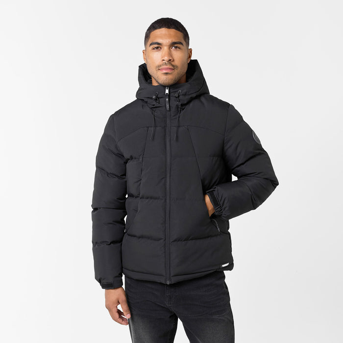 Men's  Black Ripstop Racer Puffer Jacket  Closure London  Front View