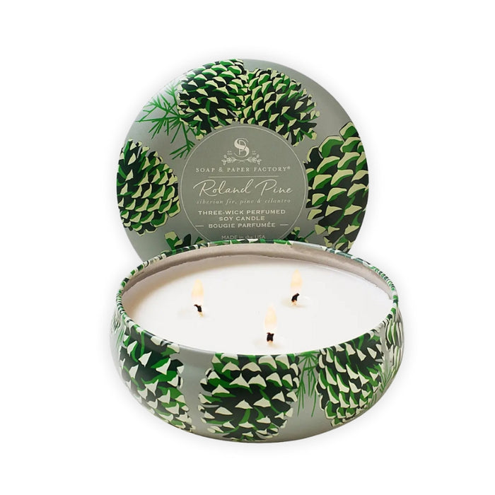 Roland Pine Three-Wick Tin Soy Candle