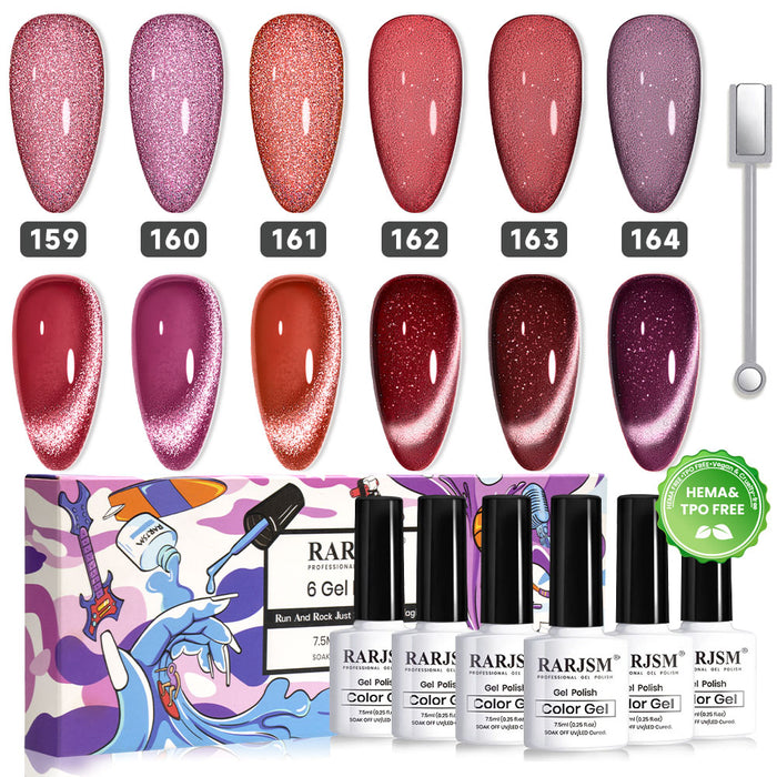 Rose wine shimmer cat eye gel polish 6 colors set 159-164 TPO HEMA free magnetic Ruby Glam holiday 7.5ml