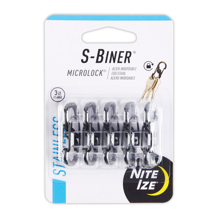 S-Biner® MicroLock® Stainless Steel, 5 Pack - packaged (front)