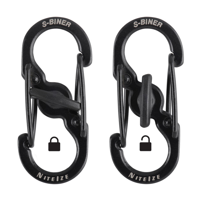 S-Biner® MicroLock® Stainless Steel, showing locked and unlocked position