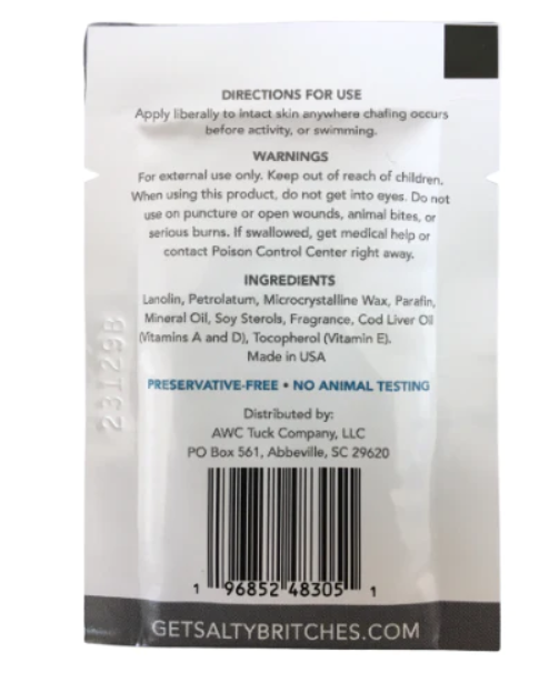 Salty Britches Chafing Ointment- Single Use, Back