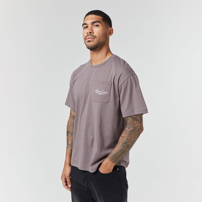 Men's  Brown Script Logo Pocket T-Shirt  Closure London  Front View