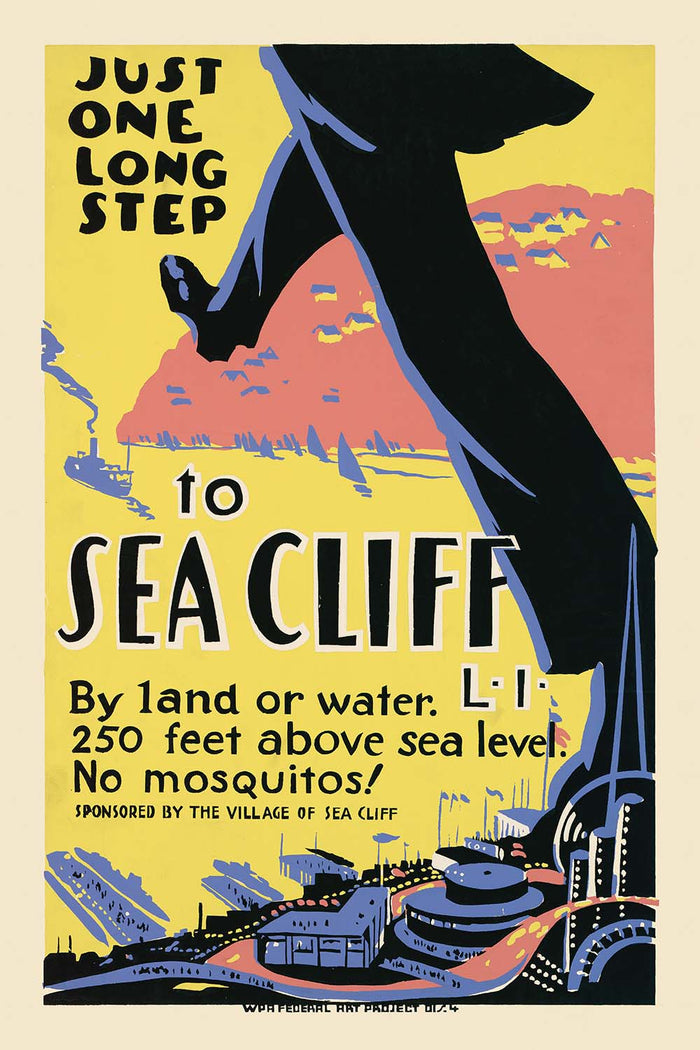 Sea Cliff, Long Island Travel Poster: Just One Long Step, 1936