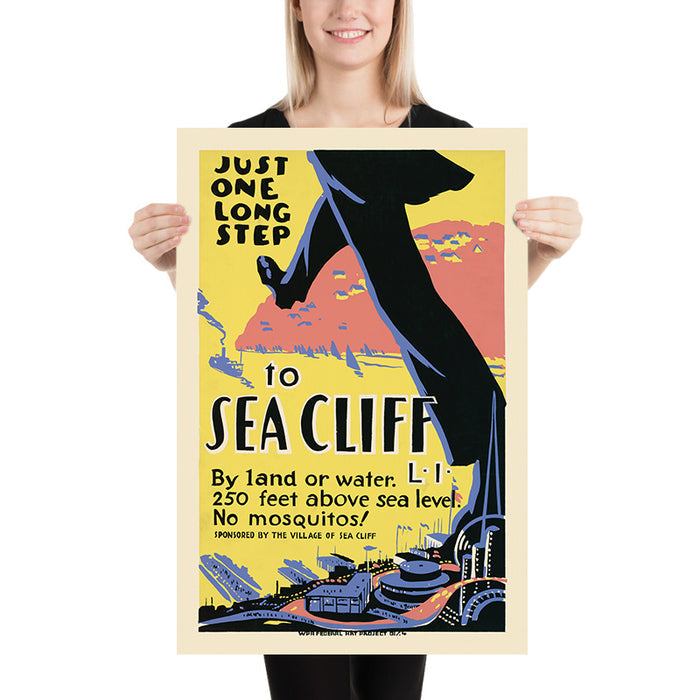 Sea Cliff, Long Island Travel Poster: Just One Long Step, 1936