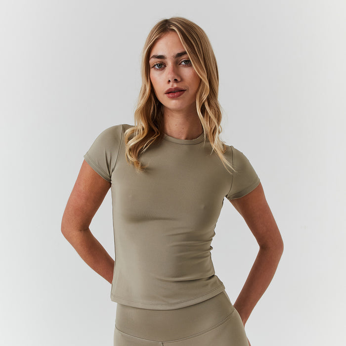 Women's  Olive Second Skin Crop Top  Closure London Front View