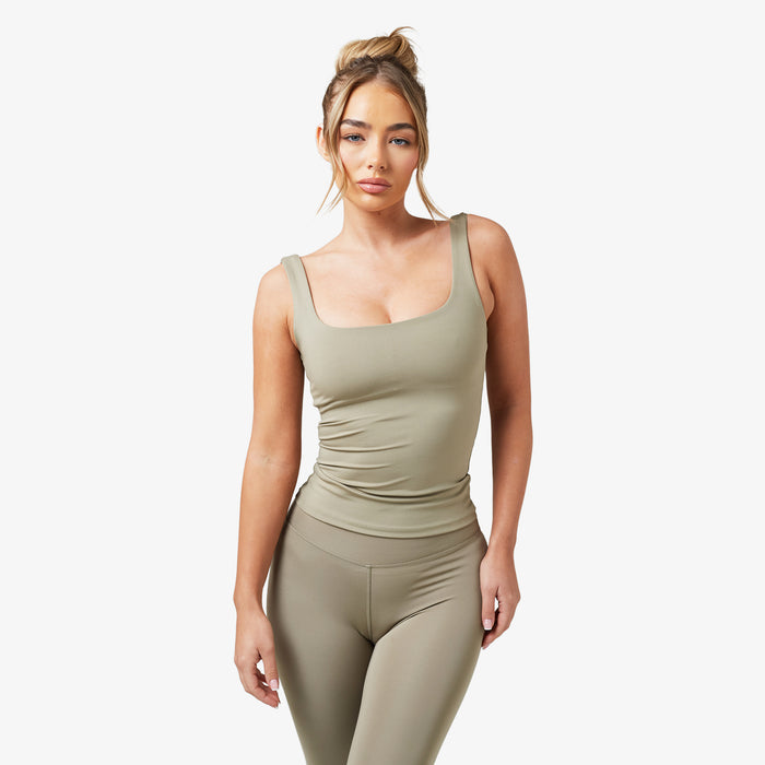 Women's  Olive Second Skin Square Neck Vest  Closure London  Front View