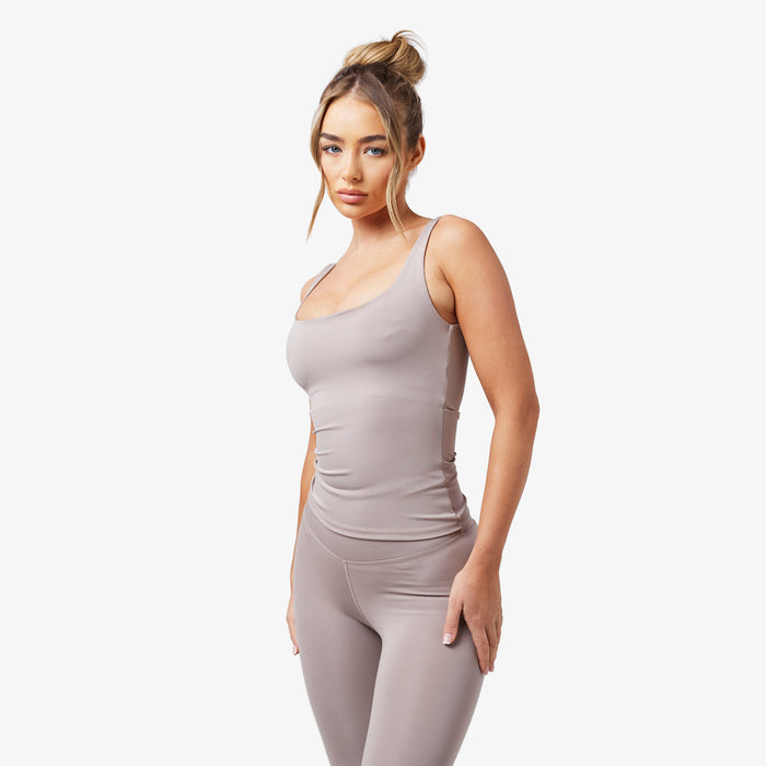 Women's  Taupe Second Skin Square Neck Vest  Closure London  Front View