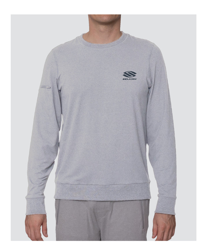 Light gray long-sleeve pullover with 'SELKIRK' logo on left chest and zip pocket on left sleeve.
