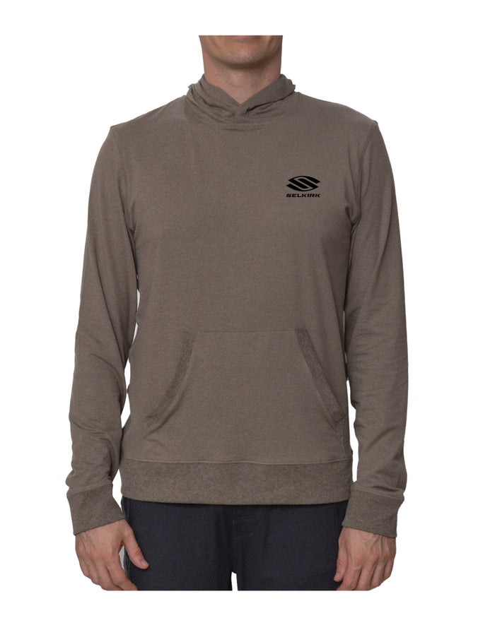 Front view of Selkirk Spring Owen Men’s Silva Pickleball Hoodie showcasing kangaroo pocket and chest logo on white background