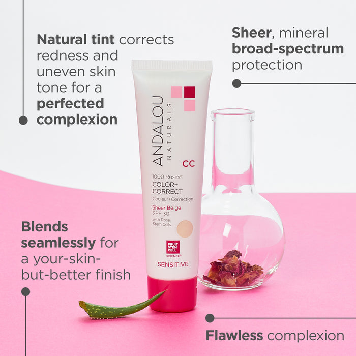 Sensitive 1000 Roses CC Color + Correct Sheer Tint SPF 30 - Beige - Andalou Naturals US