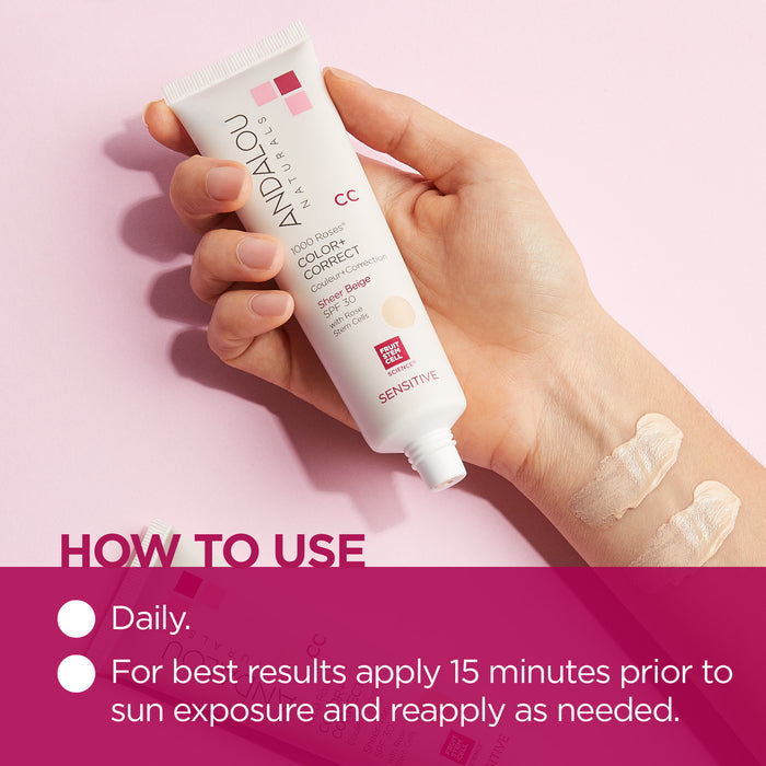 Sensitive 1000 Roses CC Color + Correct Sheer Tint SPF 30 - Beige - Andalou Naturals US