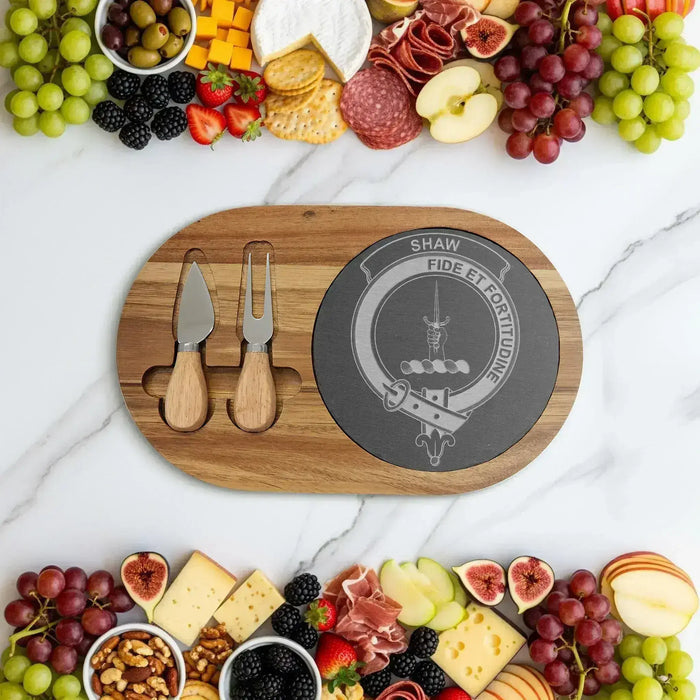 Shaw engraved Scottish heritage serving board in acacia wood and slate