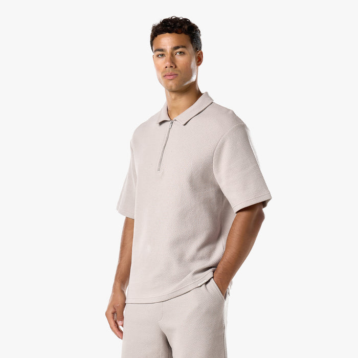 Short Sleeve Textured Polo | Stone