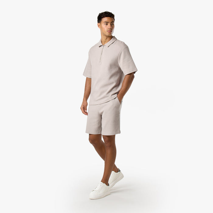 Short Sleeve Textured Polo | Stone