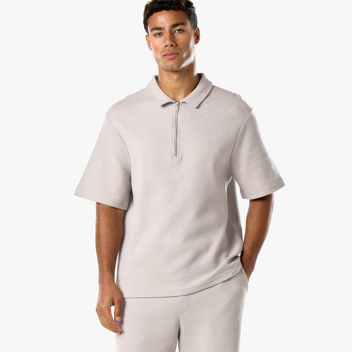 Short Sleeve Textured Polo | Stone