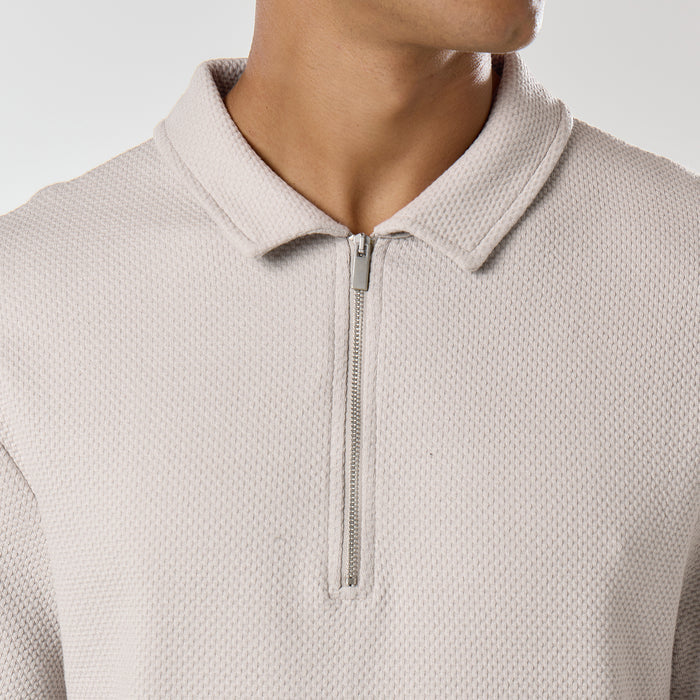 Short Sleeve Textured Polo | Stone