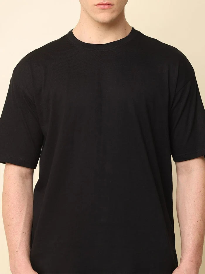 Silisoul Black Oversized Fit Cotton Short Sleeves T-Shirt