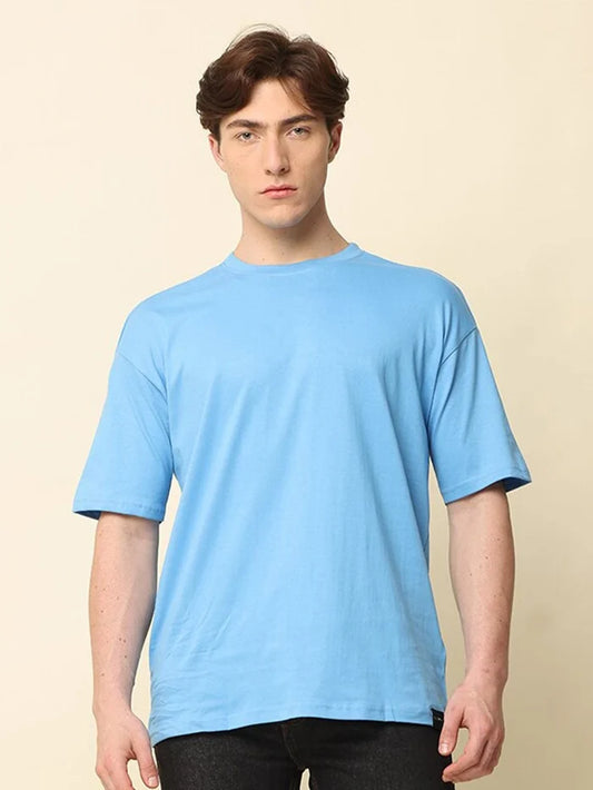 Silisoul Blue Oversized Fit Cotton Short Sleeves T-Shirt