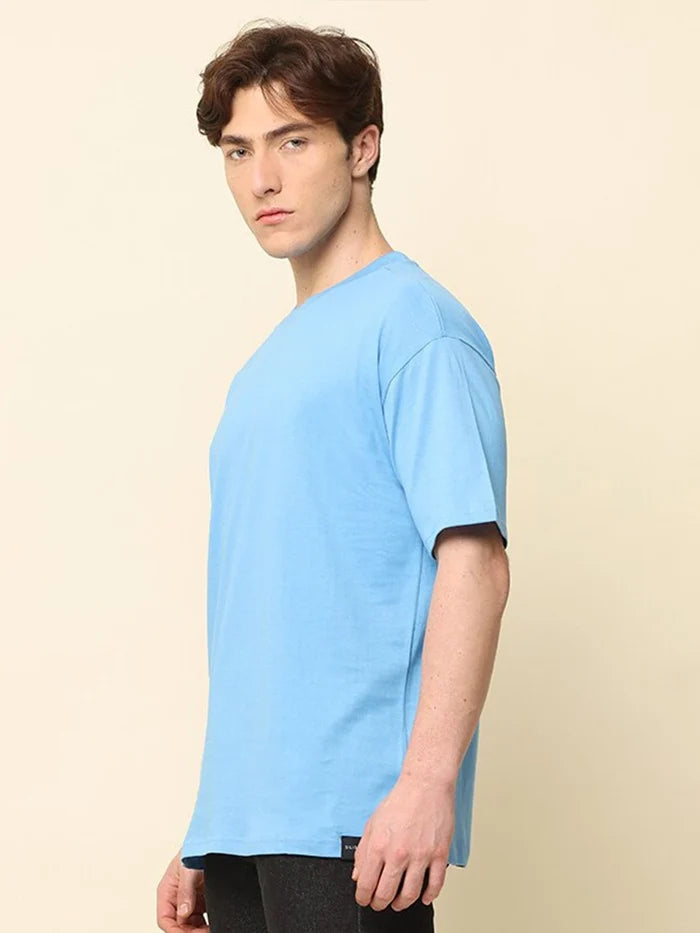 Silisoul Blue Oversized Fit Cotton Short Sleeves T-Shirt